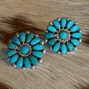 Vintage Alice Quam Sterling & Turquoise Cluster Earrings